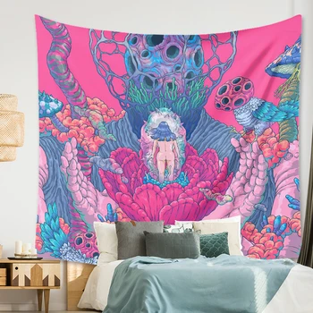 

Psychedelic Home Decor Wall Tapestry Hanging Huge Mushroom House Fairyland Bohemian Tapestry Room Decoration Wall Tapestry