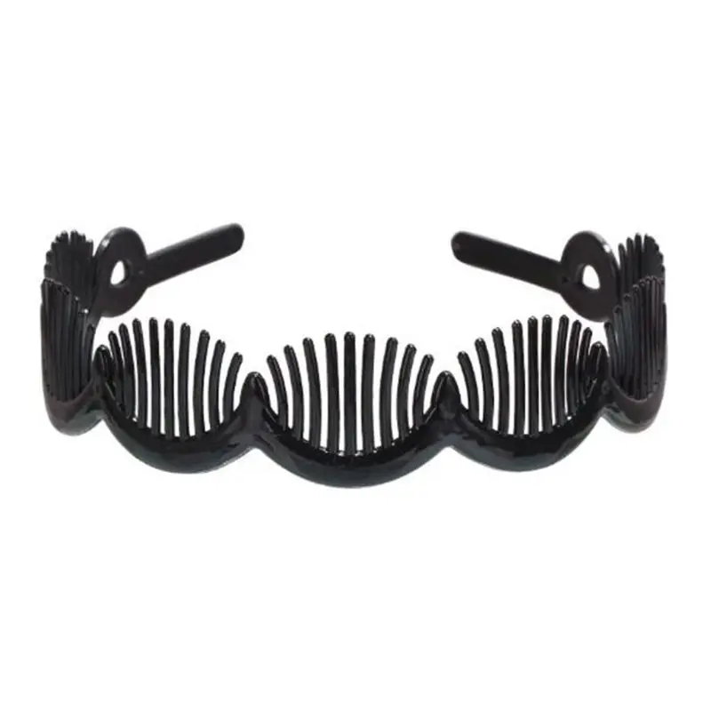 Women Black Wide Plastic Hair Hoop Headband Holder Clasp Comb with Wave Non-Slip Teeth Crown Headpiece DIY Styling Accessories |