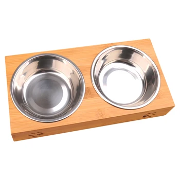 

Cat Non Toxic With Stand Dog Double Food Water Easy Clean Pet Bowl Feeders Splash Proof Dish Stainless Steel Tableware Anti Slip