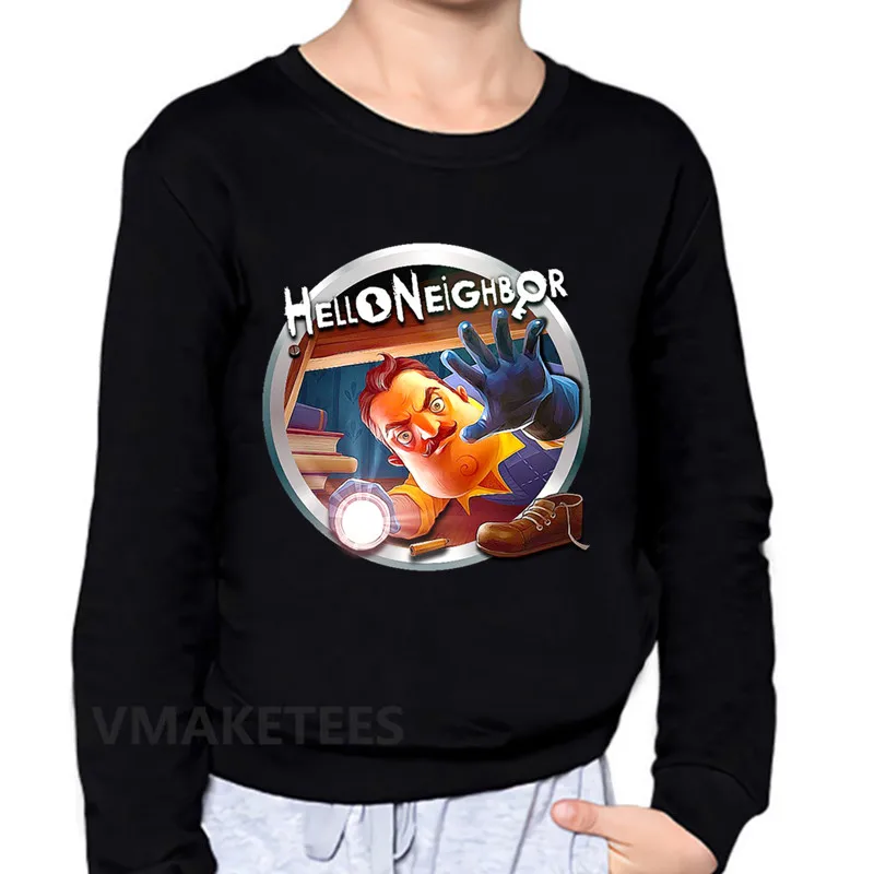 Веселая детская игра, толстовки с героями мультфильмов «Hello neigher» хлопковая толстовка для мальчиков и девочек детские осенние Топы, одежда для малышей KYT5225