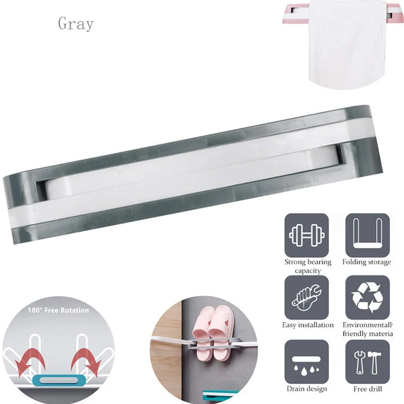 Gray Bathroom Slippers Rack Wall Mounted Shoe Organizer Rack Folding Shoe Hanger Self Adhesive Storage Holder for Bedroom Shower Room - Цвет: Gray