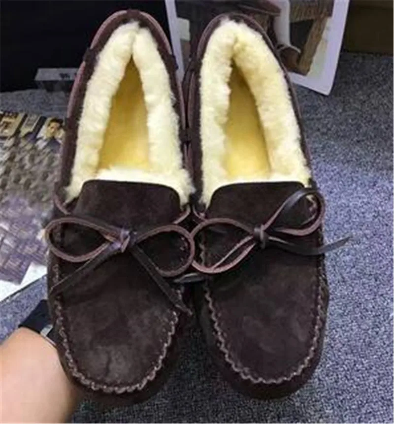 Теплые зимние меховые туфли с узлом бабочкой; шерстяные туфли на плоской подошве с круглым носком; Милые лоферы из флока без застежки; модная повседневная женская обувь на плоской подошве; зимняя обувь