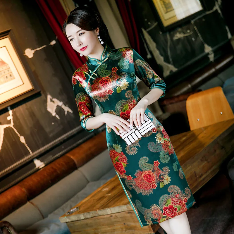 Сексуальное платье, бодикон, с рисунком, Qipao Cheongsam традиционный, для китаянок платье китайское свадебное платье Vestidos Размеры M-4XL