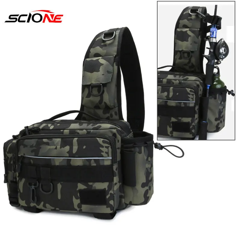 Fishing Tackle Bag Single Shoulder Crossbody Bags Waist Pack Fish Lures Gear Utility Storage Fishing Box Bag Tactical Bag XA232G