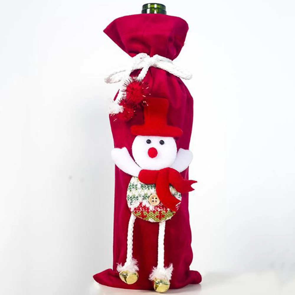Christmas Wine Bottle Covers Bag Santa Clause Snowman Linen Champagne Bottle Covers Christmas Party Home Decor Table - Цвет: E Red snowman
