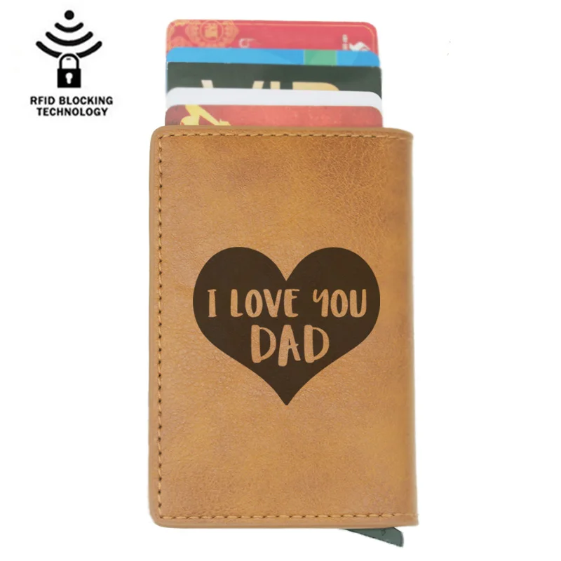 Мода I Love You DAD Rfid держатель для карт мужские кошельки Коричневый винтажный короткий кожаный тонкий кошелек мини кошелек подарок на день отца