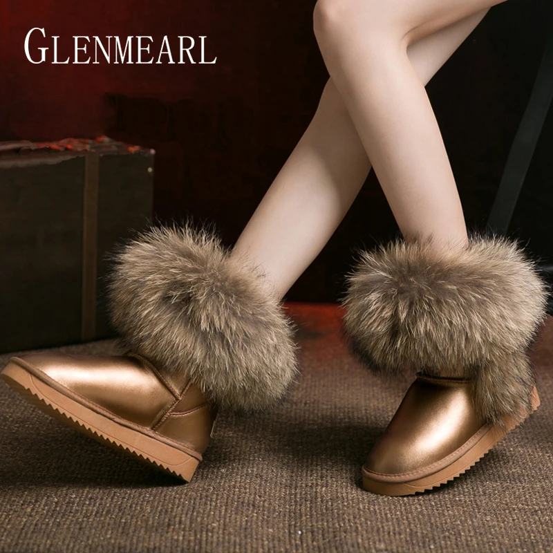 Зимние ботинки из натуральной кожи Женские на натуральном лисьем меху Брендовые