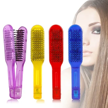 

Hot Sale Salon Style Hairdressing Bristle Hair Straightening Brush Comb Double Clamp Comb Color Random