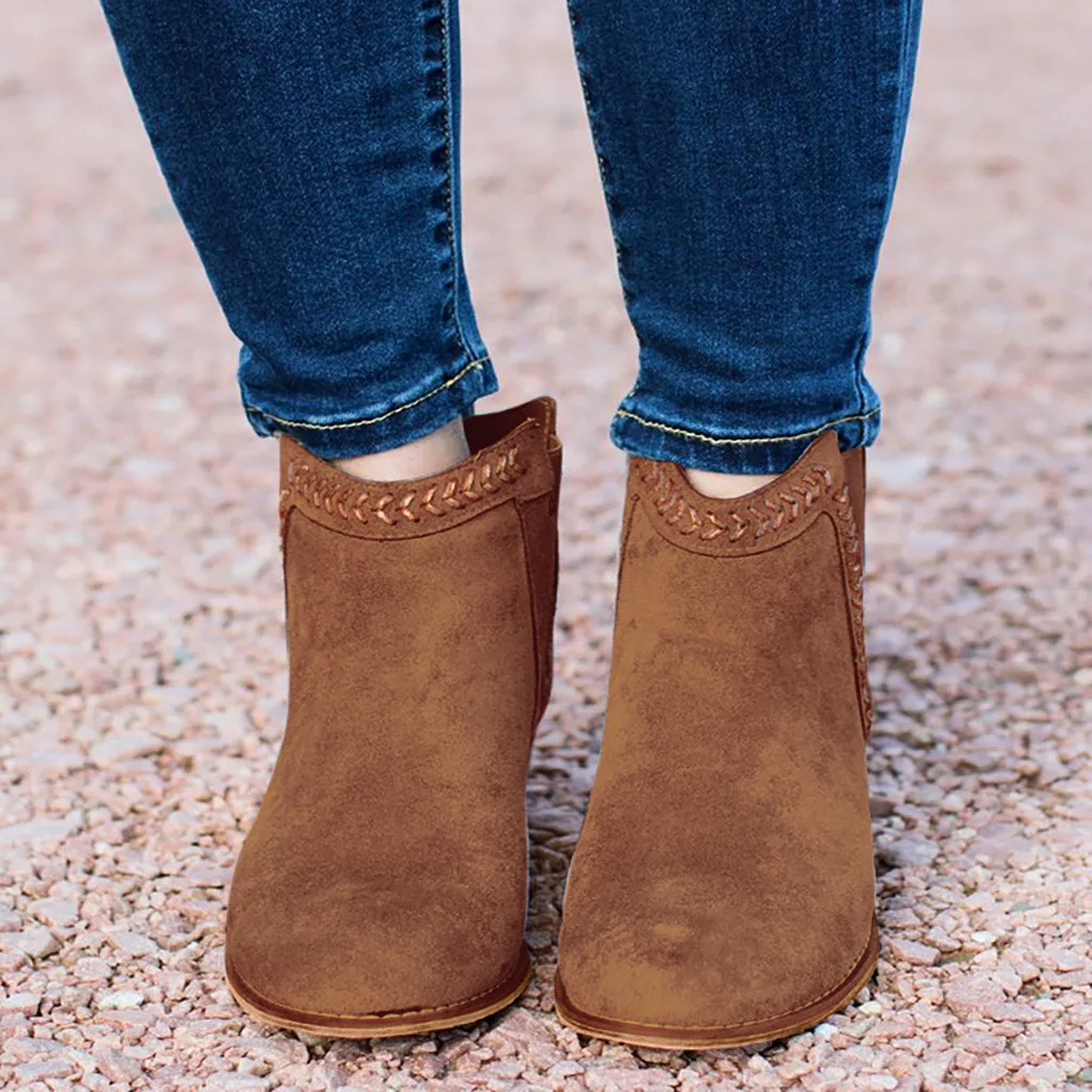 Shoes Women Autumn Winter Boots Women Casual Booties Rome Large Size Embroider Flower Square Heels Short Boots Shoes