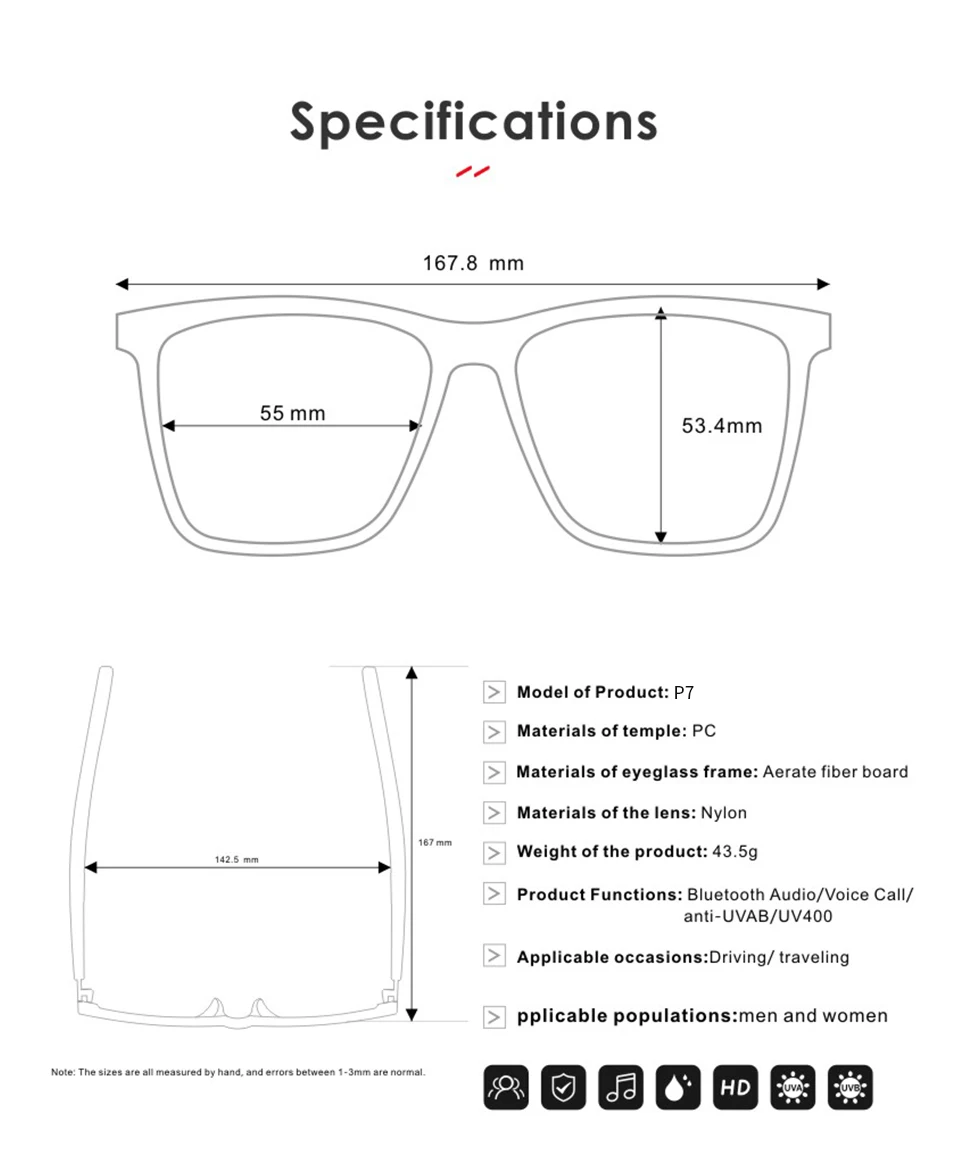 2021 New iULi P7 Fashion Smart Wireless Bluetooth Audio Glasses For Outdoor Sports Driving Cycling Sunglasses