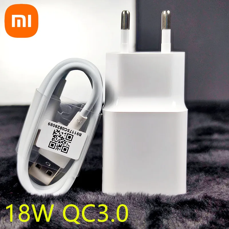 xiaomi charger 18W EU Fast charge power adapter Micro USB / Type C  Cable For mi 4c note 3 8 8SE 6 6X 5X 5s Mix 2 2S Max 2 9se usb quick charge 3.0