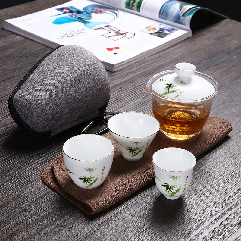 Термостойкая выставочная кружка, чашка для справедливости в японском стиле с высококачественной чашей для чая кунг-фу, дорожная сумка, белая керамическая посуда - Цвет: 03