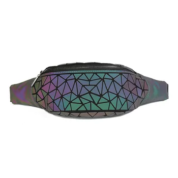 

Fashion Geometric Waterproof Fanny Pack with Adjustable Strap Holographic Reflective Luminous Travel Women Men waist belt bag
