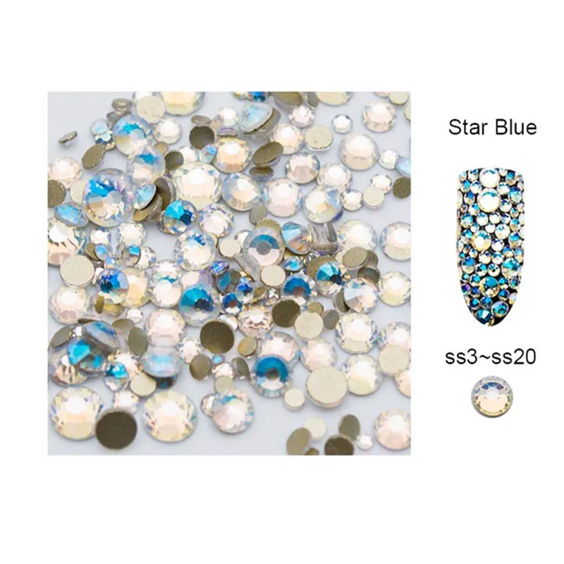 Star Blue 1440pcs Zziell Стразы для ногтей AB 1440 шт смешанные стеклянные золотые плоские с оборота аксессуары для ногтей камни для маникюра - Цвет: Star Blue 1440pcs