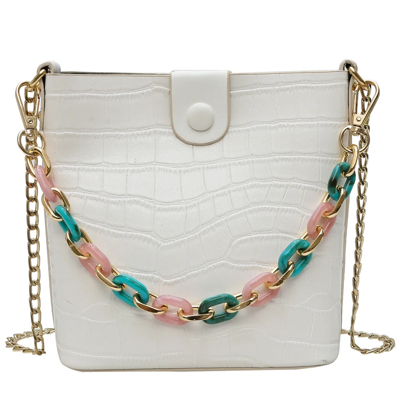 

Elegant Female Crocodile Pattern Tote Bucket bag 2019 Fashion New Quality Women's Designer Handbag Chain Shoulder Messenger Bag