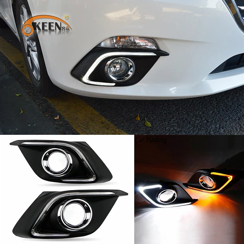 

2 Pcs DRL For Mazda 3 Mazda3 Axela 2014 2015 2016 LED DRL Daytime Running Lights with turn signal Fog light cover High Quality