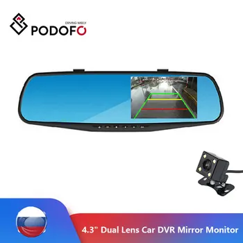 

Podofo 4.3 inch IPS Screen Car Rearview Mirror Full HD 1080P Car Camera Parking Night Vision Car DVR Dual Lens Video Recorder