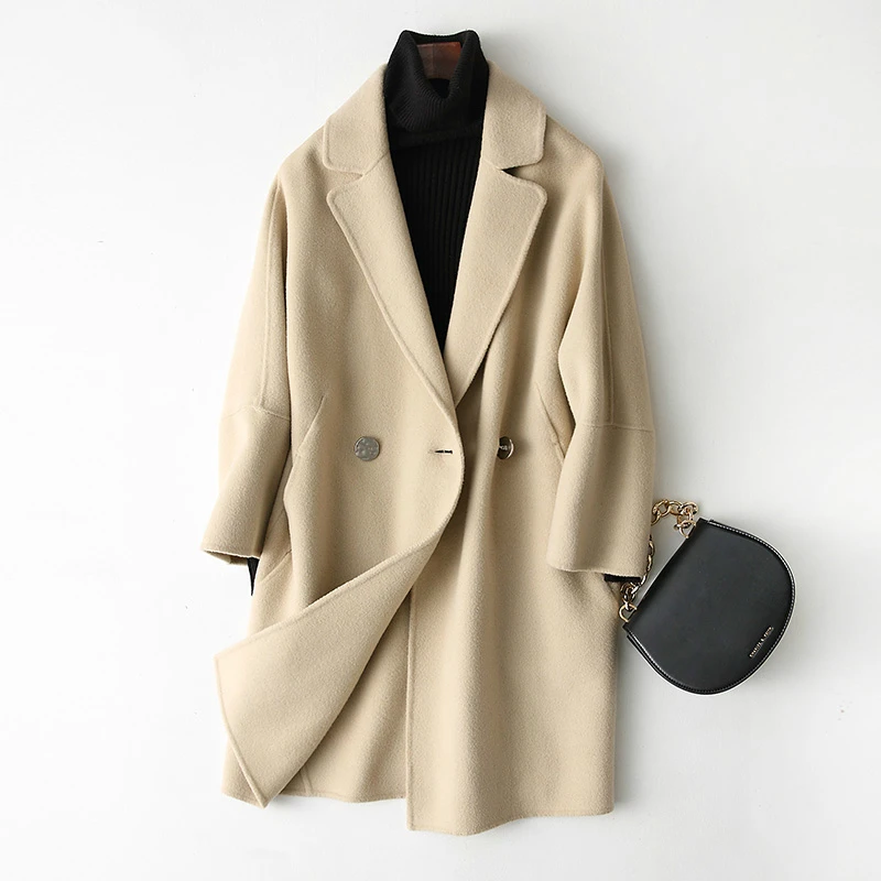 

New Spring 2020 Double-sided Wool Coat Women Woolen Coats Casual Winter Female Jacket Slim Medium Long Outerwear 88102 en s