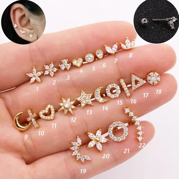 New 1 Piece Surgical steel & Copper Cz Crown Long Bar EAR Helix Piercing Tragus Stud Conch Earring Piercing