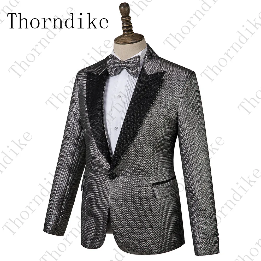 Thorndike Новая мужская мода Серебряное Тиснение блейзеры дизайн DJ Singers' костюм Slim Fit пальто мужской Блестящий Выпускной костюм куртка