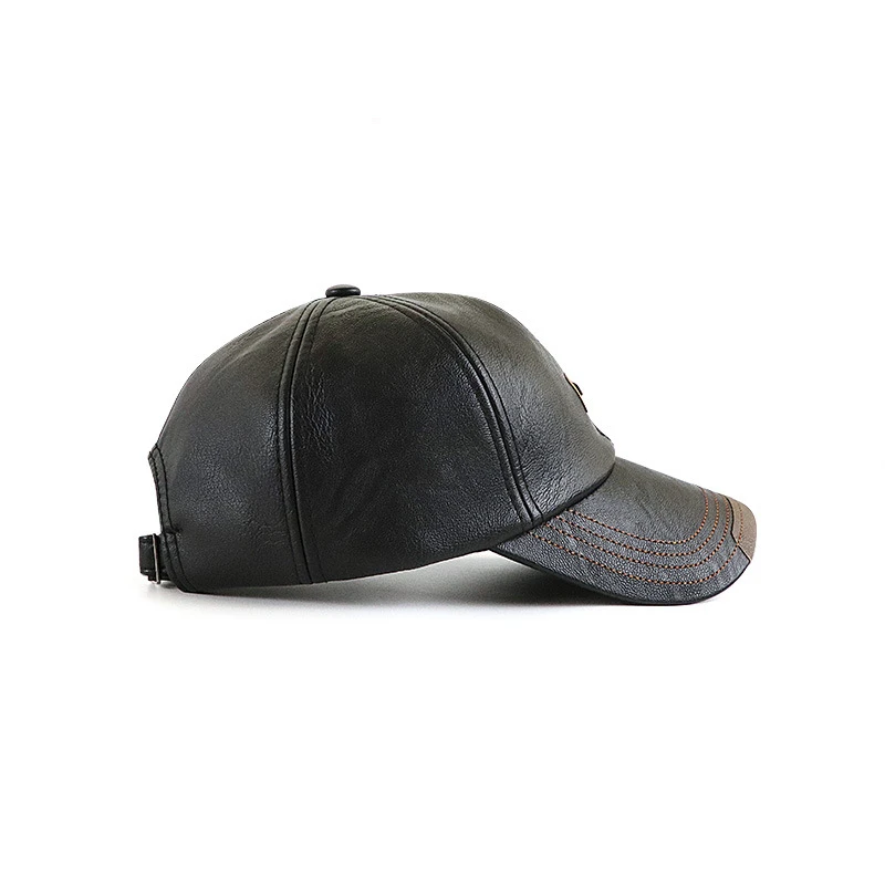 Модные осенне-зимние шапки из искусственной кожи высокого качества, повседневная бейсболка шапка, Регулируемая мужская бейсбольная Кепка для папы
