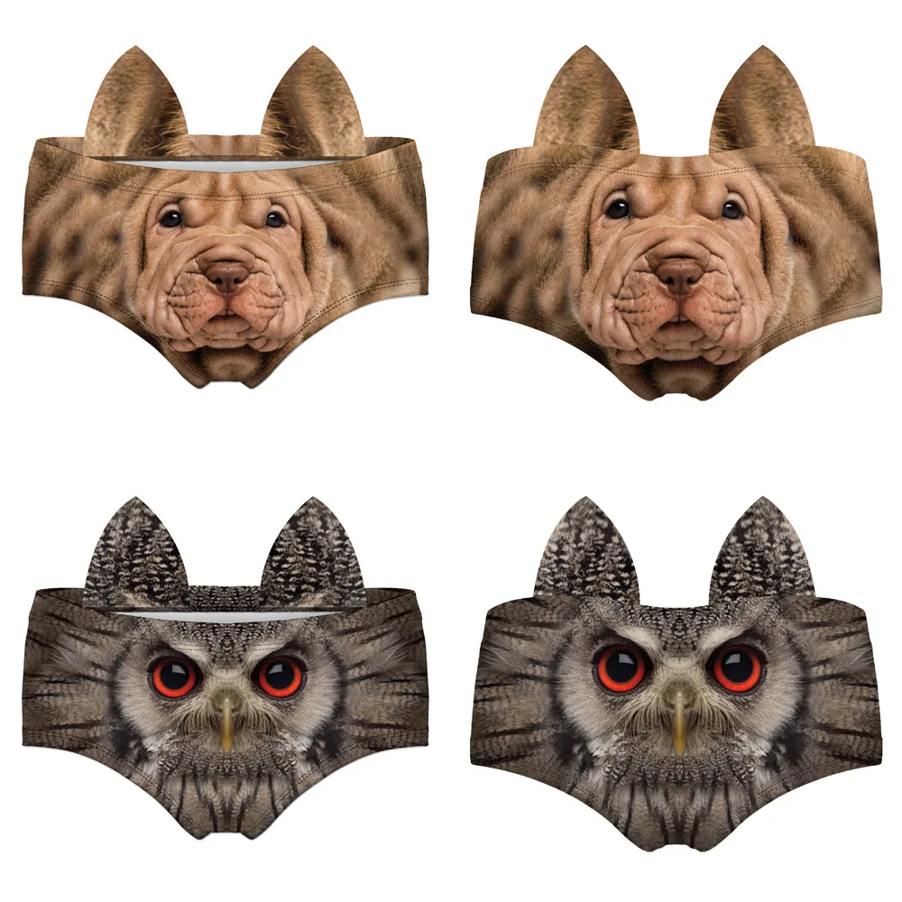 nuevo llegado moda 3D imprión ropa interior Sexy Kawaii cerdo gato oreja bragas Toro perro Cheetah zorro salvaje Mujer br