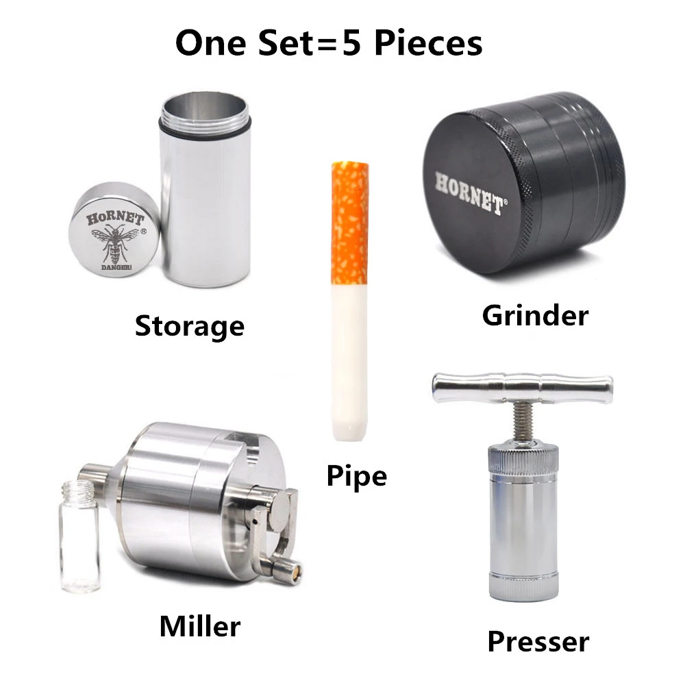 

Smoking Kit-Aluminum Dia.1.97" Herb Grinder+Storage Stash Jar +Powder Funnel Miller Handler Crusher+Pollen Presser+Ceramic Pipe