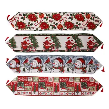 

Christmas Table Runner Washable Cotton Linen Tablecloth Santa Claus Table Flag Christmas Decorations For Home Table 35x180cm