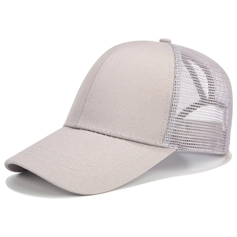 Mesh Trucker cap s Messy Bun летняя шапка женская регулируемая хип-хоп шапки блестящие конский хвост бейсболки женские - Цвет: Plain Grey