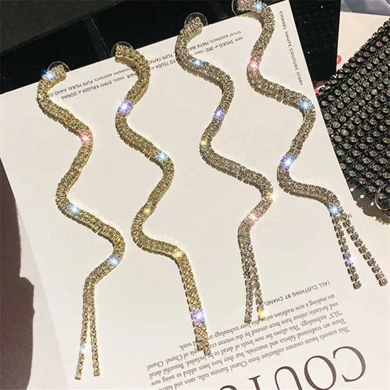 

Drop Earrings Jewelry Dangle S-shaped Full Gifts Womens Long Tassel Rhinestone Earrings