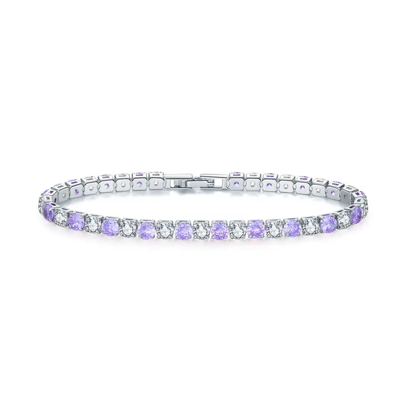 Clear Purple UMODE прозрачный хрустальный теннисный браслет для женщин и мужчин, браслет из кубического циркония, ювелирные изделия, вечерние, свадебные, хип-аксессуары в стиле поп UB0097D - Metal Color: Clear Purple