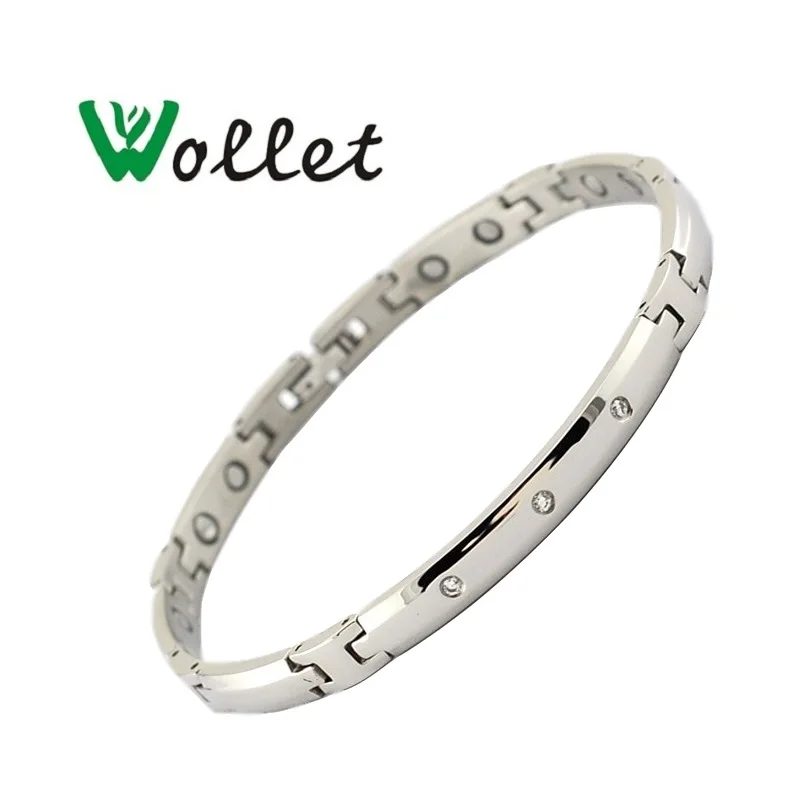 Wollet ювелирные изделия Здоровье Уход лечебная энергия AAA CZ камень био магнитный вольфрамовый браслет для женщин серебрянный простой дизайн