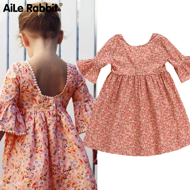 

Cute Toddler Kid Baby Girl Long Sleeve Floral Party Princess Boho Pageant Dress