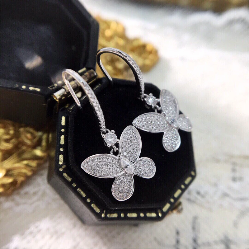 Aazuo Real 18K Solid White Gold Natrual Diamonds 0.60ct Butterfly Hook Earrings Gifted For Women Advanced Wedding Party Au750