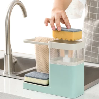 

Kitchen Dishwashing Brush Pressing Liquid Box Sponge Drain Towel Hanger Countertop Wipe Shelf