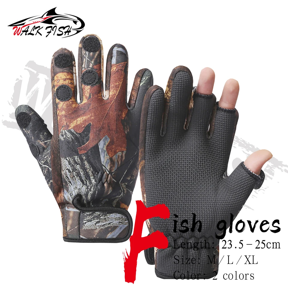 

WALK FISH Outdoor Winter Fishing Gloves Waterproof Three or Two Fingers Cut Anti-slip Climbing Glove Hiking Camping Riding Glove