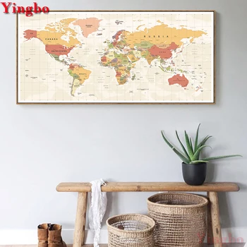 

Large DIY Diamond Painting World Map Diamond Mosaic Cross Stitch Rhinestones Diamond Embroidery Vintage Poster Nordic Wall Art