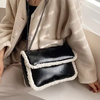 

Fashion Female Square Crossbody Bag 2019 New High Quality PU Leather Women's Designer Handbag Plush Chain Shoulder Messenger Bag