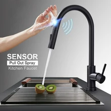 1 Pcs Pull Out Black Sensor Kitchen Faucets Stainless Steel Smart Induction Mixed Tap Touch Control Sink Tap Torneira De Cozinha
