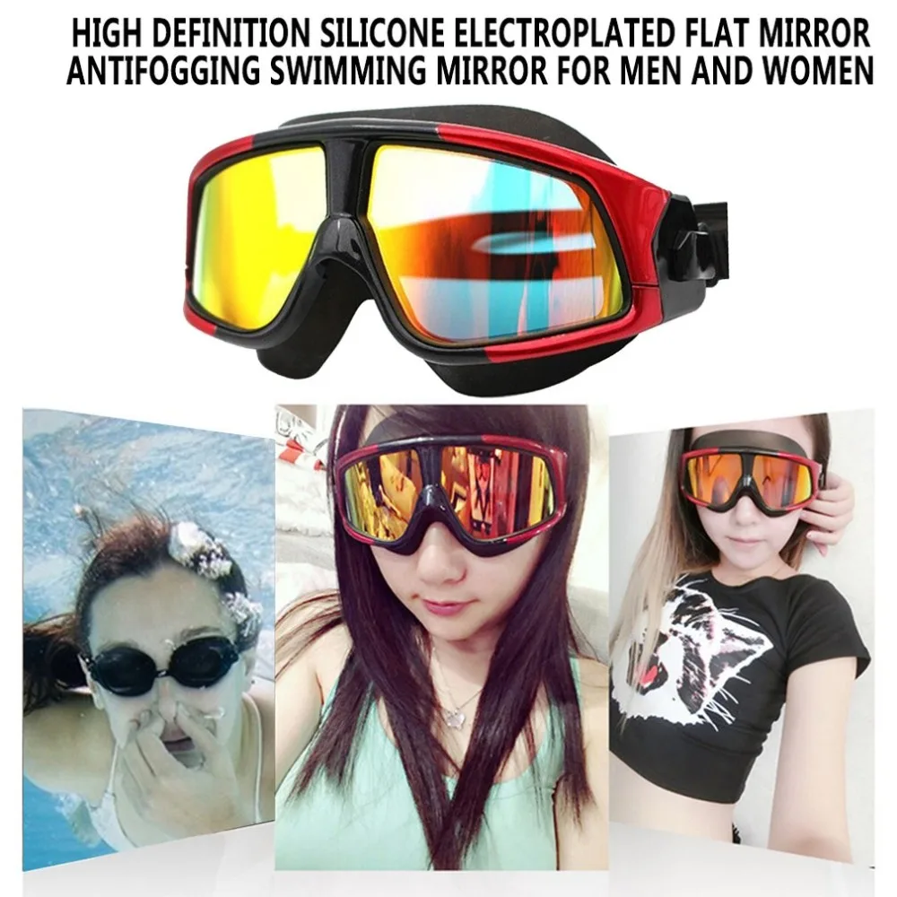 Adult Swimming Hd Anti-fog Goggles Super Large Frame Silicone Plating Flat Mirror Swimming Goggles Unisex