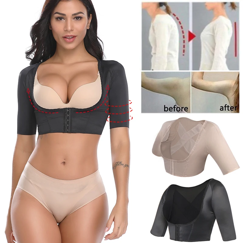 Women's Shapewear Tops Wear Your Own Bra Short Sleeve Crop Top Arm Posture Corrector Crop Top Arm Shapers Short Sleeve Humpback yummie shapewear