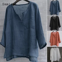 

Samlona Plus Size 4xl Men Fashion Top Pullovers Long Sleeve Blouse Casual Linen Shirt blusas Homme Ropa Sexy Mens Clothing
