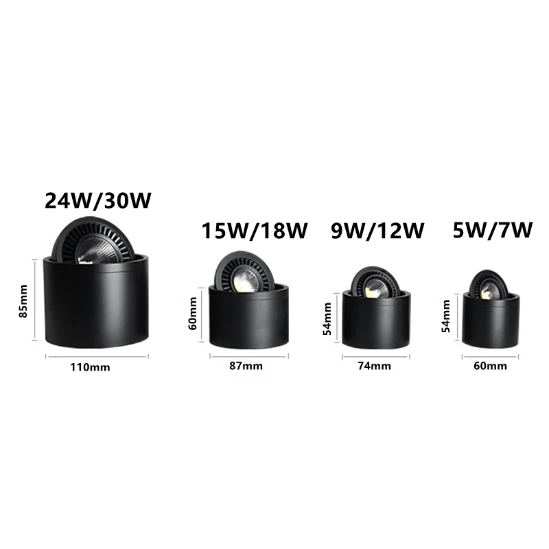 360&deg; Rotating LED COB Downlight 5W-30W Dimmable Lamp 220V 110V Ceiling Spot Light Interior Renovation Lighting-White