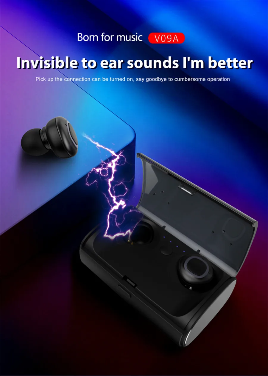 TWS V09A мини-наушники Беспроводная Спортивная bluetooth-гарнитура V5.0 с зарядным отсеком стерео для: samsung IPHONE huawei наушники