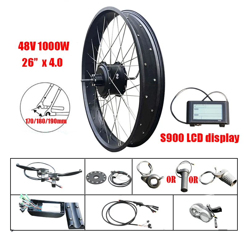 26inch 48V1000W S900 2" 26" полный велосипед, заднее электрическое колесо, 48 В, 1000 Вт, снежный велосипед, комплект для переоборудования электрического велосипеда, без батареи, 4,0, комплект колеса для электровелосипеда, мотор-концентратор - Цвет: 26inch 48V1000W S900