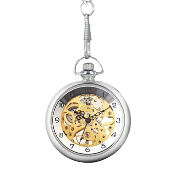 

Hand Wind Mechanical Pocket Watch with Chain Skeleton Dial Watch for Men Women