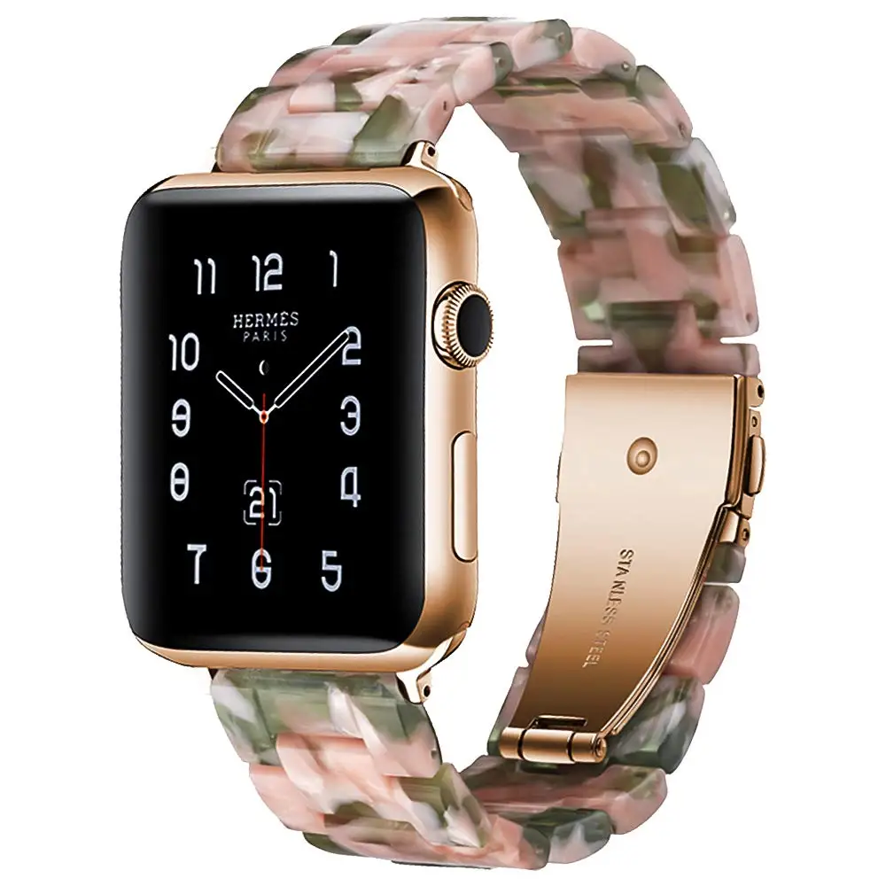 Ремешок из смолы для apple watch 5, 4, ремешок correa, apple watch 42 мм, 38 мм, 44 мм, 40 мм, iwatch series 3, 2, 1, ремешок из нержавеющей стали с пряжкой