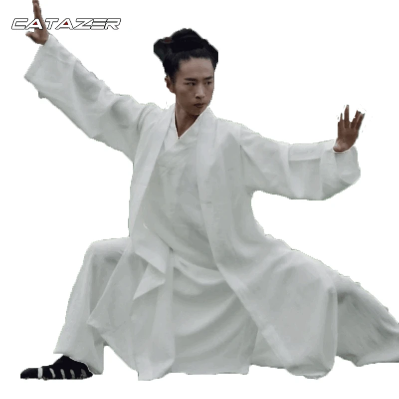 

Linen 3 Pieces Shaolin Monk Wudang Taoist Tai Chi Suit Martial Arts Kung Fu Wing Chun Uniforms Robe Pants and Vest