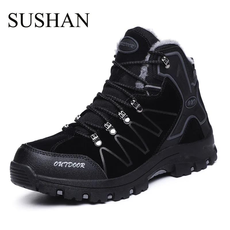 

Warm Men Winter Boots Quality Suede Leather Men Boots Fur Plush Snow Boots Winter Shoes For Men Outdoor Boots Shoes 2019 New