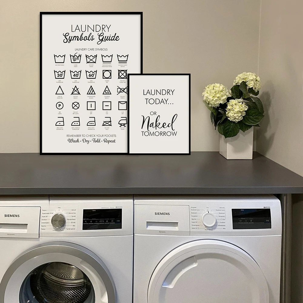 

Laundry Today or Naked Tomorrow Prints Laundry Symbols Guide Art Canvas Painting Print Poster Laundry Room Wall Picture Decor